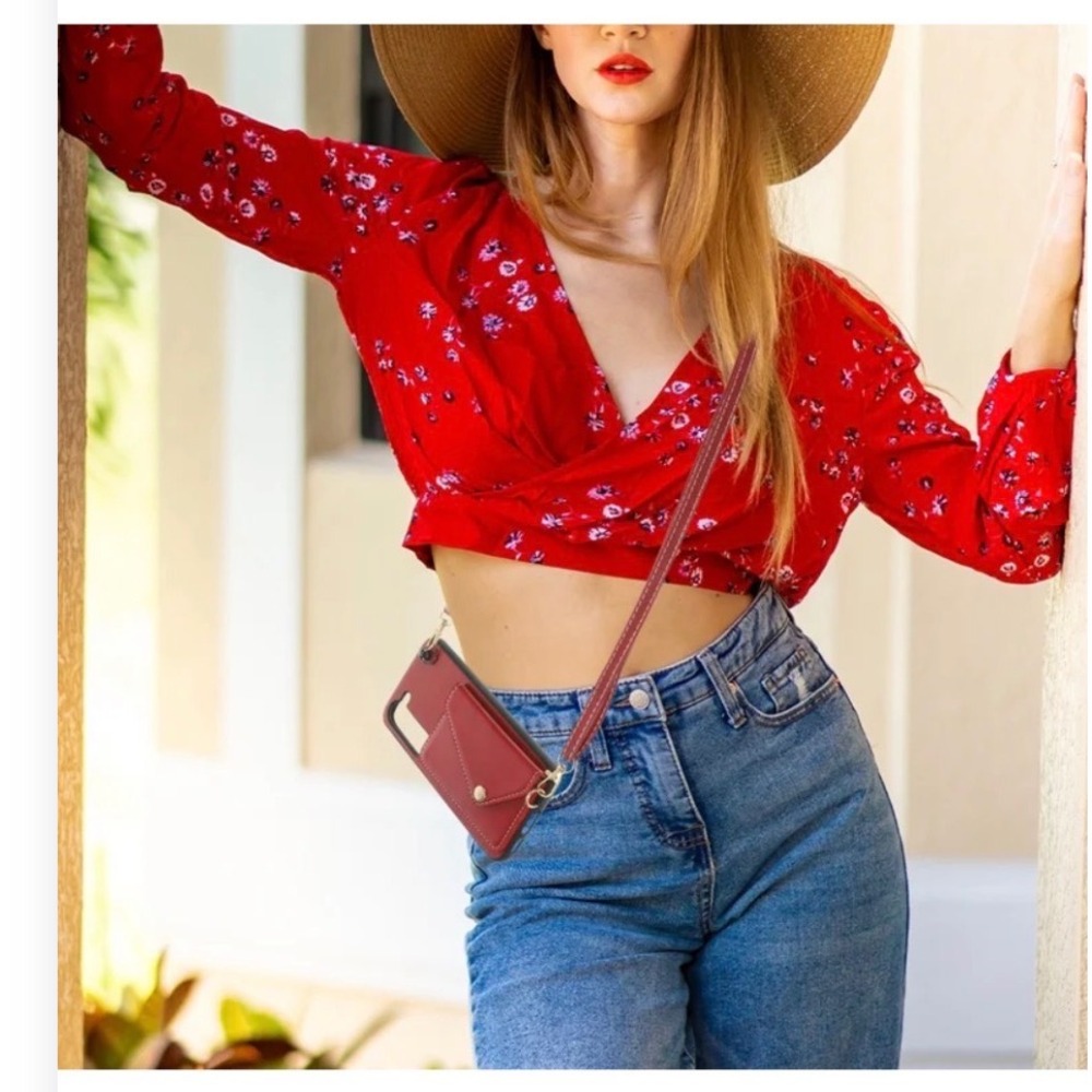 Wild Fable Red‎ Floral Wrap Crop Top Size SX